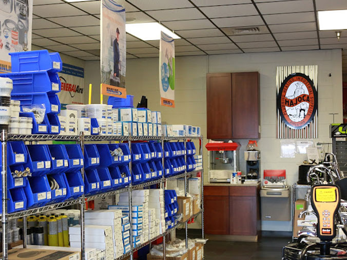 Plumbing supply parts bins in Hajoca Harrisburg plumbing warehouse